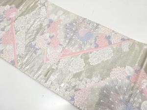 孔雀に紫陽花・菊模様織り出し　袋帯